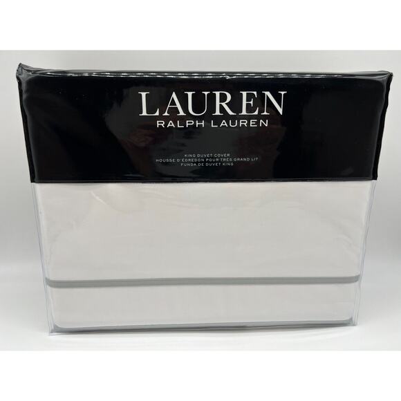 Ralph Lauren Spencer Border Satin Duvet Cover White/Sage 108 X 96 $420 NWT - Picture 1 of 12